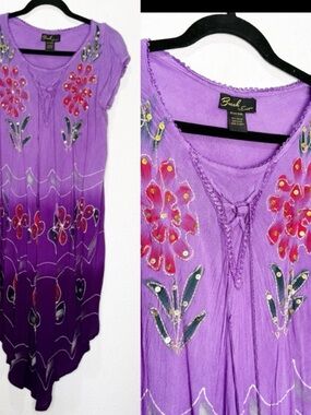 Beach Embroidered Handkerchief Boho Gypsy Dress Flower REN Faire